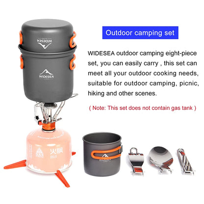 Widesea Camping Cookware Set Outdoor Tableware Equipment Supplies Burner Stove Folding Knife Fork Portable Pot Suit Tourism Cup