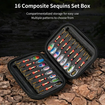 16pcs/set Fishing Sequins Trout Spinner With Eva Bag Trout Spinners Lures Bass Fishing Crank Baits Lure Jigging Spinner Baits