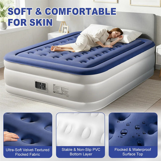Queen Air Mattress with Built-in Pump,  Quick Inflation/Deflation