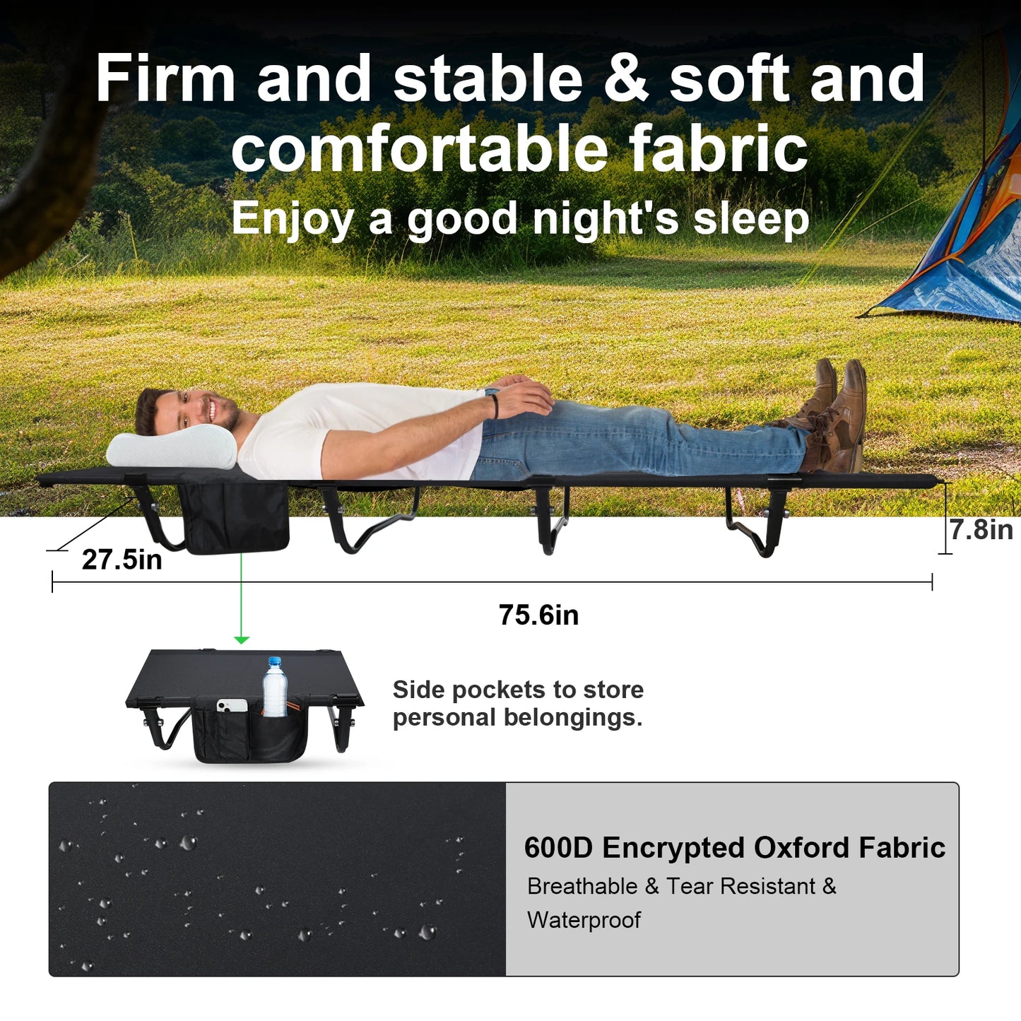 Camping Cot, Ultralight Folding Backpacking Cot, Max Supports 352lbs, Portable Camping cots for Adults, Camping Bed for Camping,