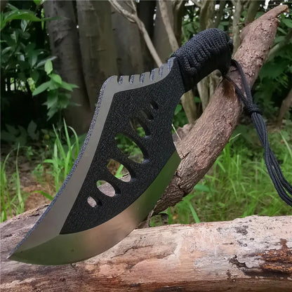 Portable Outdoor Jungle Camping Axe & Knife - Non-Slip Handle, Full Tang Stainless Steel Blade (58HRC) with Nylon Sheath, 27CM H