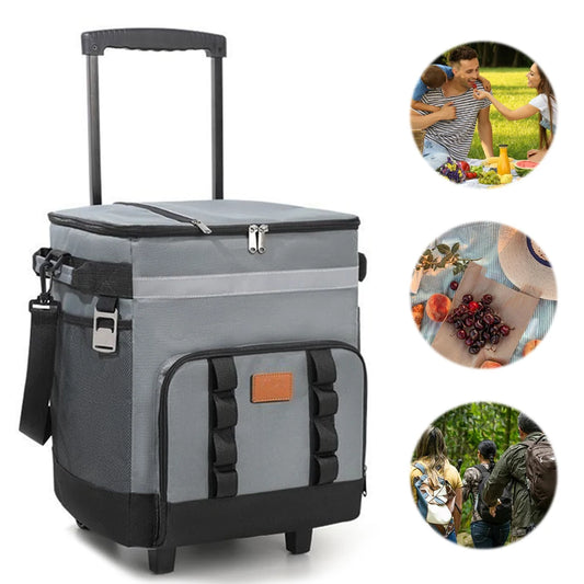 Insulated Rolling Cooler Bag with Wheels Picnic Trolley Box Detachable Large Thermal Food Delivery Box for Camping Refrigerator