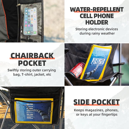 Tisetrail Oversized Camping Chair Folding Chair with Cooler Padded Outdoor Chairs Heavy Duty Support 500 LBS Black&Gray