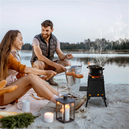 Portable Windproof Outdoor Fire Wood Heater with Burner Stove Bin for Camping Tent