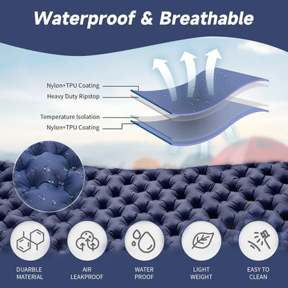 Aonhom Double Sleeping Pad, Inflatable Double Camping Mat with Foot Pump & Pillow for Backpacking, Hiking, Traveling, Tent