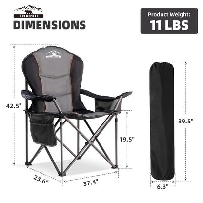 Tisetrail Oversized Camping Chair Folding Chair with Cooler Padded Outdoor Chairs Heavy Duty Support 500 LBS Black&Gray