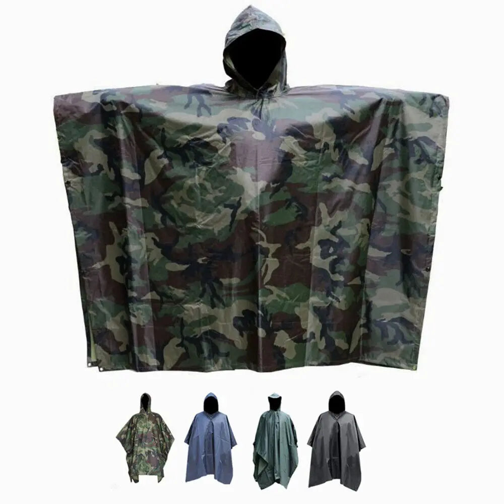 Tactical Rain Poncho - Army Poncho Shelter Waterproof Ripstop for Camping Hiking Hunting Backpacking Fishing