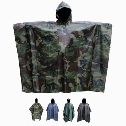 Tactical Rain Poncho - Army Poncho Shelter Waterproof Ripstop for Camping Hiking Hunting Backpacking Fishing