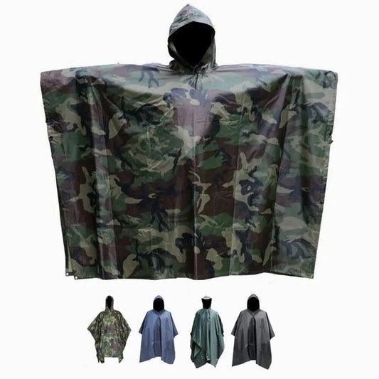 Tactical Rain Poncho - Army Poncho Shelter Waterproof Ripstop for Camping Hiking Hunting Backpacking Fishing