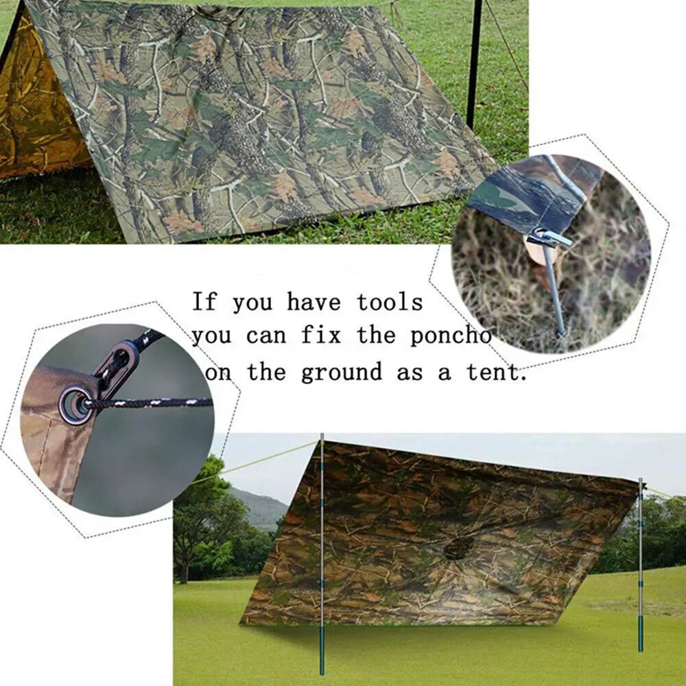 Tactical Rain Poncho - Army Poncho Shelter Waterproof Ripstop for Camping Hiking Hunting Backpacking Fishing