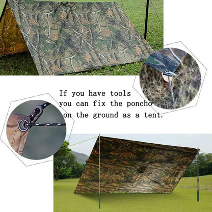 Tactical Rain Poncho - Army Poncho Shelter Waterproof Ripstop for Camping Hiking Hunting Backpacking Fishing
