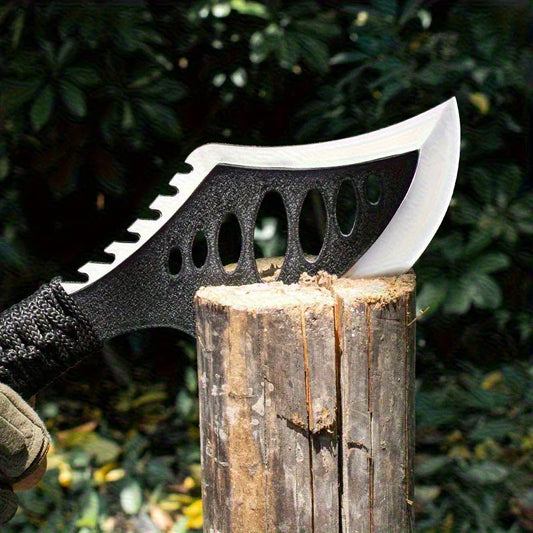 Portable Outdoor Jungle Camping Axe & Knife - Non-Slip Handle, Full Tang Stainless Steel Blade (58HRC) with Nylon Sheath, 27CM H