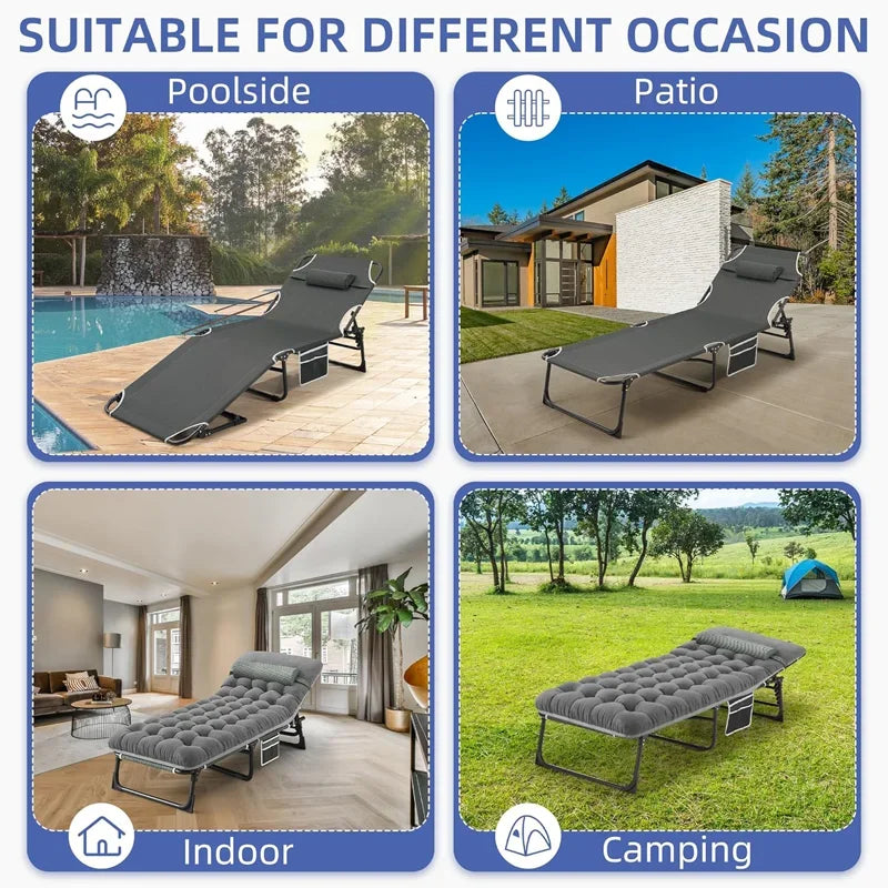 Camping Cot with Mattress, 4-Position Folding