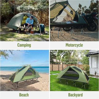 wCamping Cot Tent - Waterproof 1-Person Off-Ground Combo Cot Bed for Adults Portable Easy Set-up Tent