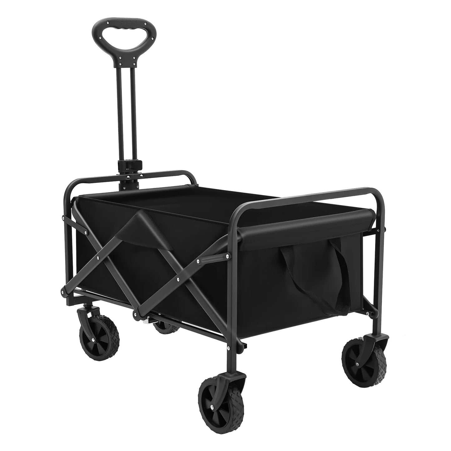 Wheel Folding Trolley, Adjustable Handle Black Utility Wagon,
