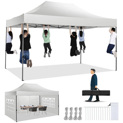 10x15 Heavy Duty Pop up Canopy Tent with 4 sidewalls Commercial Outdoor Canopy Wedding Party Tents for Wedding All Season Gazebo