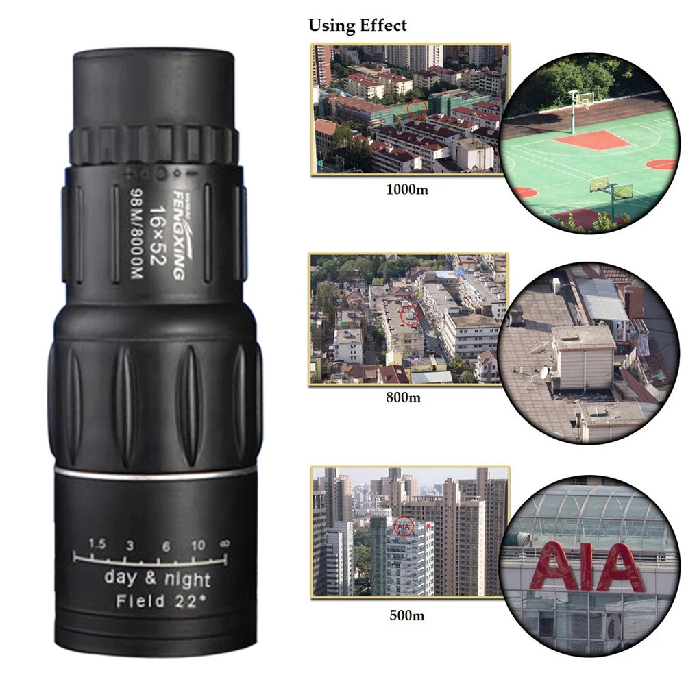 16x52 Portable Monocular Telescope 66M/8000M Zoom Long Range Spyglass Outdoor Binoculars for Camping Birdwatch Hunting