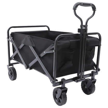 Wheel Folding Trolley, Adjustable Handle Black Utility Wagon,