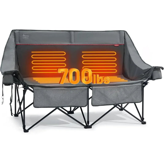 Heated Double Camping Chair 700 lbs Heavy Duty Outdoor Folding Camp Couch with Enhanced Comfort and Durability Ideal for Outdoo