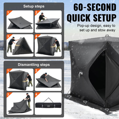 SucceBuy Portable Ice Shelter 1-2 Person Fishing Tent Ice Shanty for Winter Fishing Waterproof Ice Cube with Anchors Carry Bag