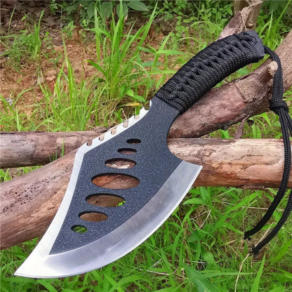 Portable Outdoor Jungle Camping Axe & Knife - Non-Slip Handle, Full Tang Stainless Steel Blade (58HRC) with Nylon Sheath, 27CM H