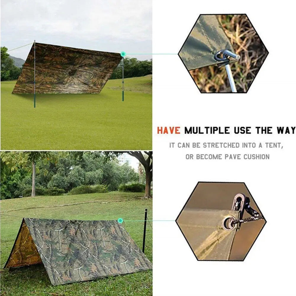 Tactical Rain Poncho - Army Poncho Shelter Waterproof Ripstop for Camping Hiking Hunting Backpacking Fishing