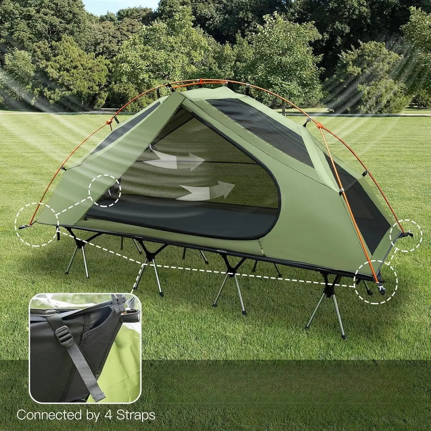 wCamping Cot Tent - Waterproof 1-Person Off-Ground Combo Cot Bed for Adults Portable Easy Set-up Tent
