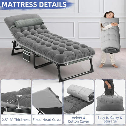 Camping Cot with Mattress, 4-Position Folding