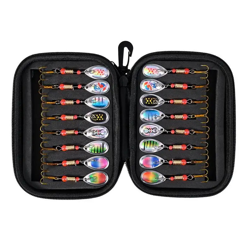 16pcs/set Fishing Sequins Trout Spinner With Eva Bag Trout Spinners Lures Bass Fishing Crank Baits Lure Jigging Spinner Baits