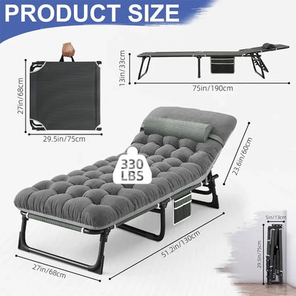 Camping Cot with Mattress, 4-Position Folding