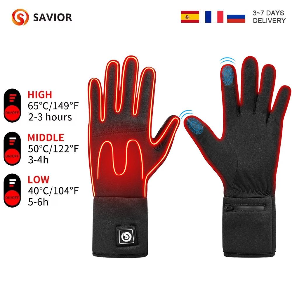 SAVIOR Winter Thermal Heated Gloves For Adult Goatskin Leather Wind Waterproof Rechargeable Battery Warm Hand Ski Gloves 3 Gears