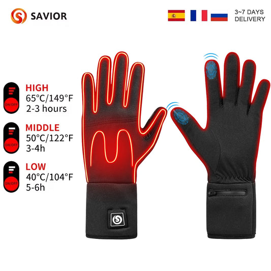 SAVIOR Winter Thermal Heated Gloves For Adult Goatskin Leather Wind Waterproof Rechargeable Battery Warm Hand Ski Gloves 3 Gears