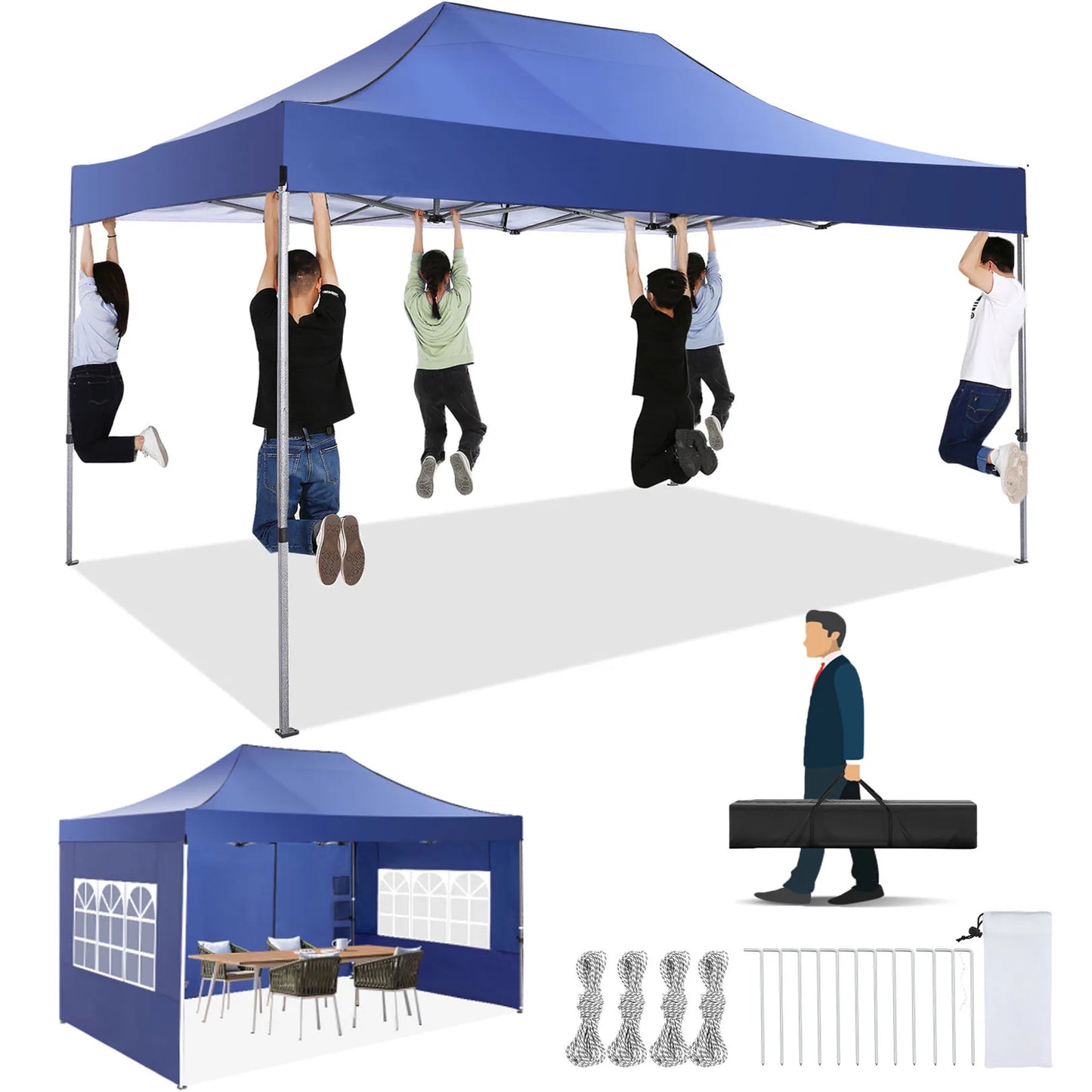10x15 Heavy Duty Pop up Canopy Tent with 4 sidewalls Commercial Outdoor Canopy Wedding Party Tents for Wedding All Season Gazebo